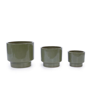 3 Pieces Ceramic Flowerpot Set - Antique Light Green