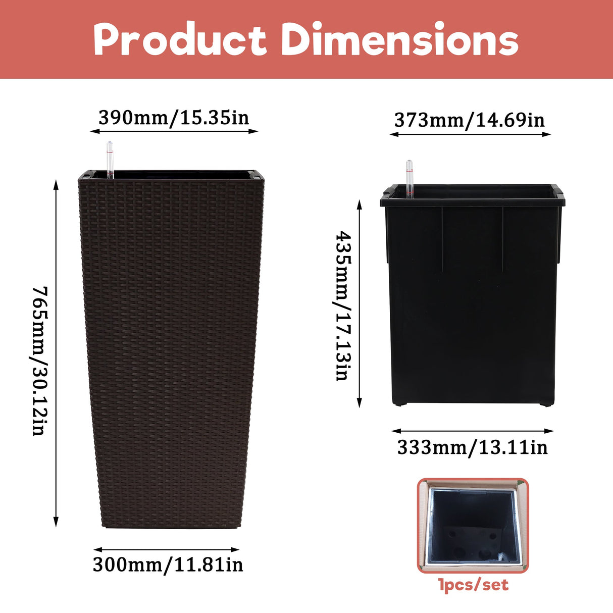 30 in Tall Large Flower Pot Planter with Self-Watering Drainage Holes