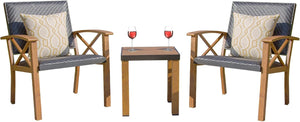 Patio Bistro Set 3 Pieces with Wood Grain Aluminum Wicker