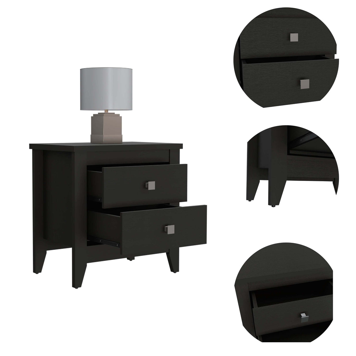 Breeze Four-Legged Modern Bedroom Nightstand with Two Drawers