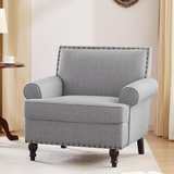 The Riveted Linen-Textured Accent Chair-Grey
