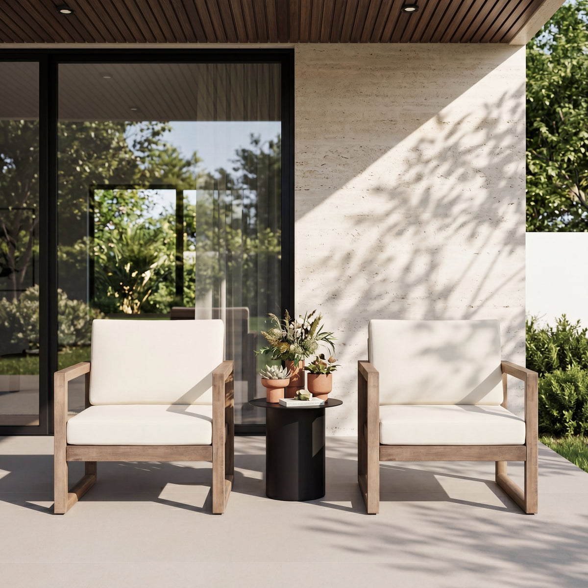Set of 2 Outdoor Acacia Wood Patio Club Chair