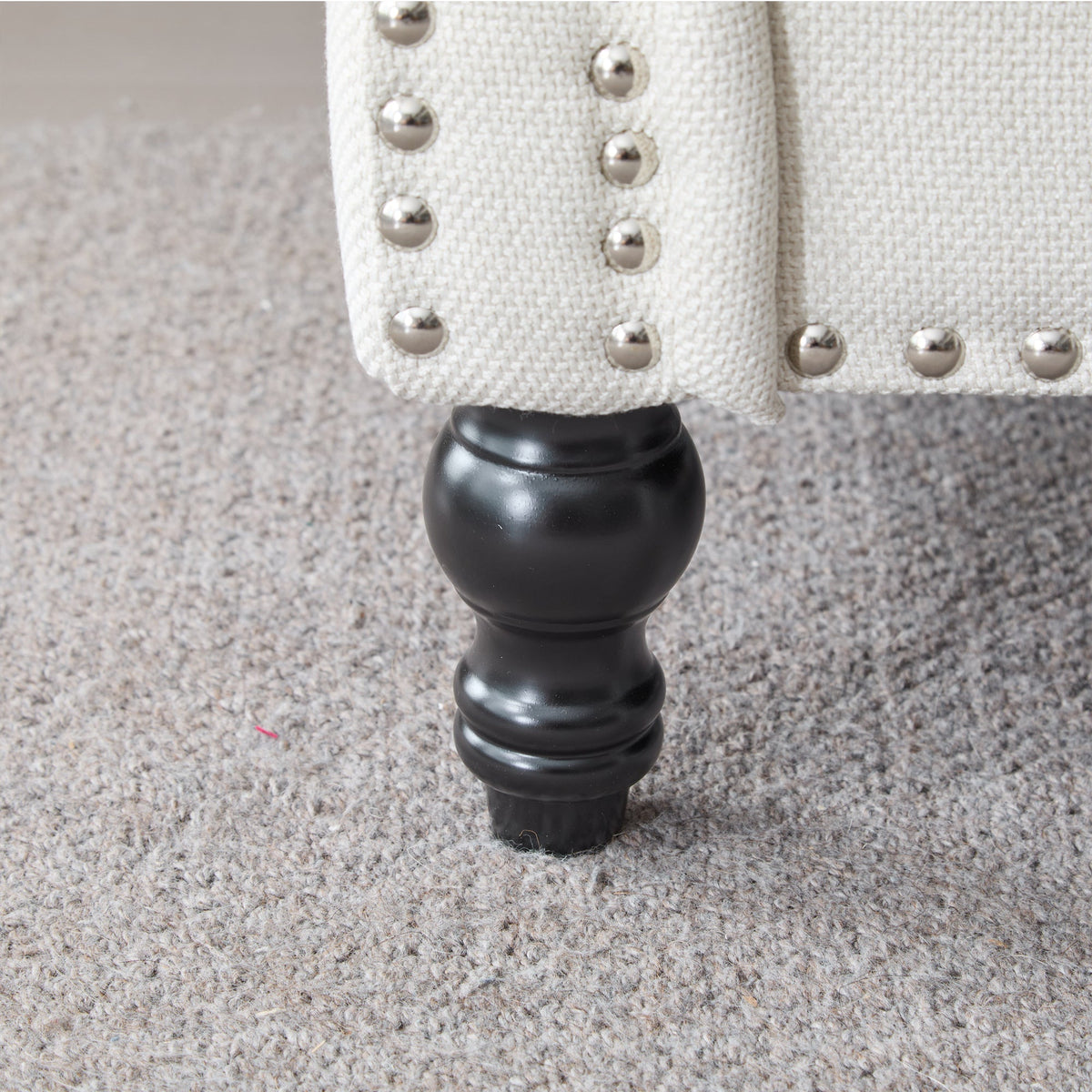 68 Inch Faux Leather Rolled Arm Sofa with Nailhead Trim - Beige