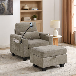 Single Sofa Recliner with Manually Adjustable Backrest - Brown