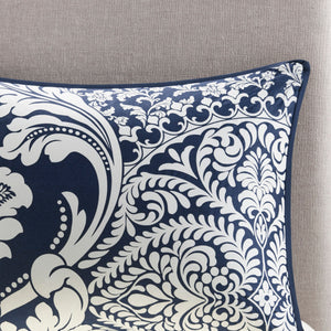 7 Piece Cotton Printed Comforter Set - Indigo - Cal King