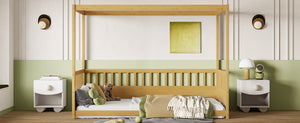 Twin Size Canopy Bed Frame with Guardrails for Kids