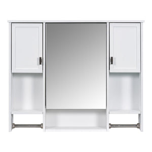 Wall Mounted Bathroom Storage Cabinet with Mirror and Towel Bar - Black, Dark Gray, or White