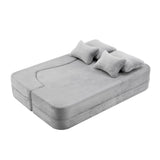 Queen Size Modern Light Grey Floor Sofa with 4 Pillows