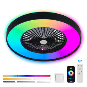 23-Inch Black Ceiling Fan Light with LED RGB - Modern Living Room Lighting