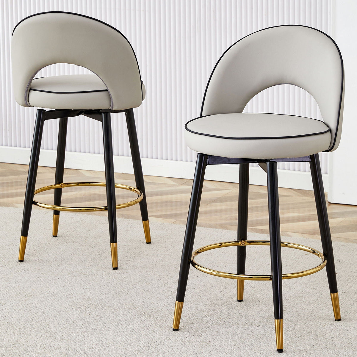 Modern Upholstered 360° Rotatable Bar Chair with Metal Legs for Dining Room (Set of 2)