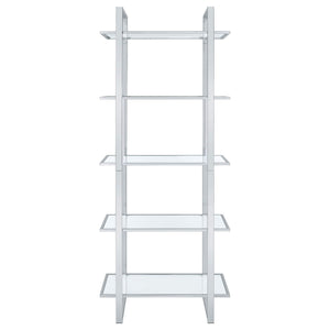 Hartford 79-inch 5-shelf Glass Bookshelf Chrome