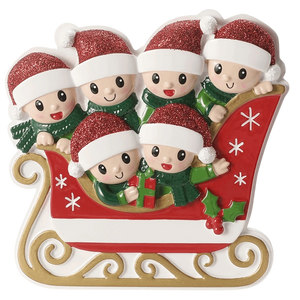 Sleigh With Gold Rails Family of 6 Ornament