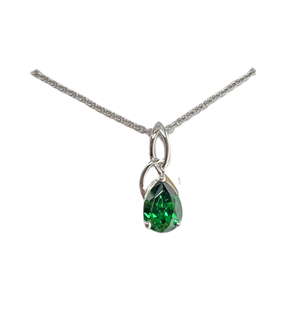Sterling Silver Cz Emerald Trinity Necklace