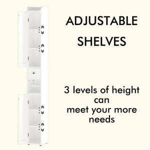 Slim Tall Bathroom Storage Cabinet With Adjustable Shelves, 2 Doors Freestanding Cabinet - White