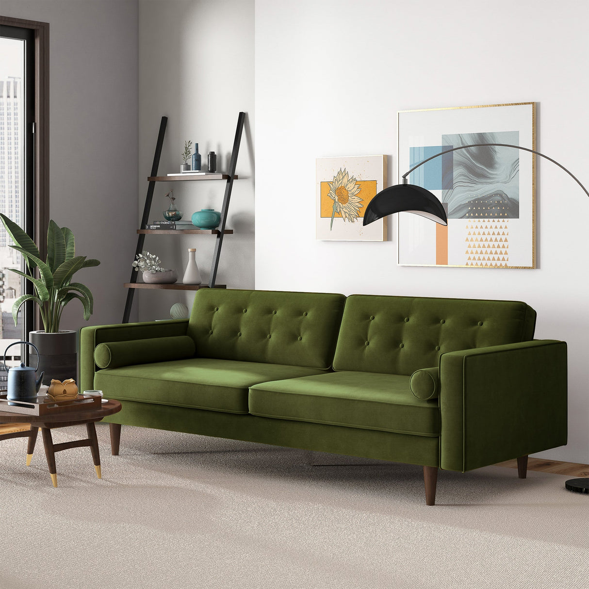 Casey Mid Century Modern Olive Sofa