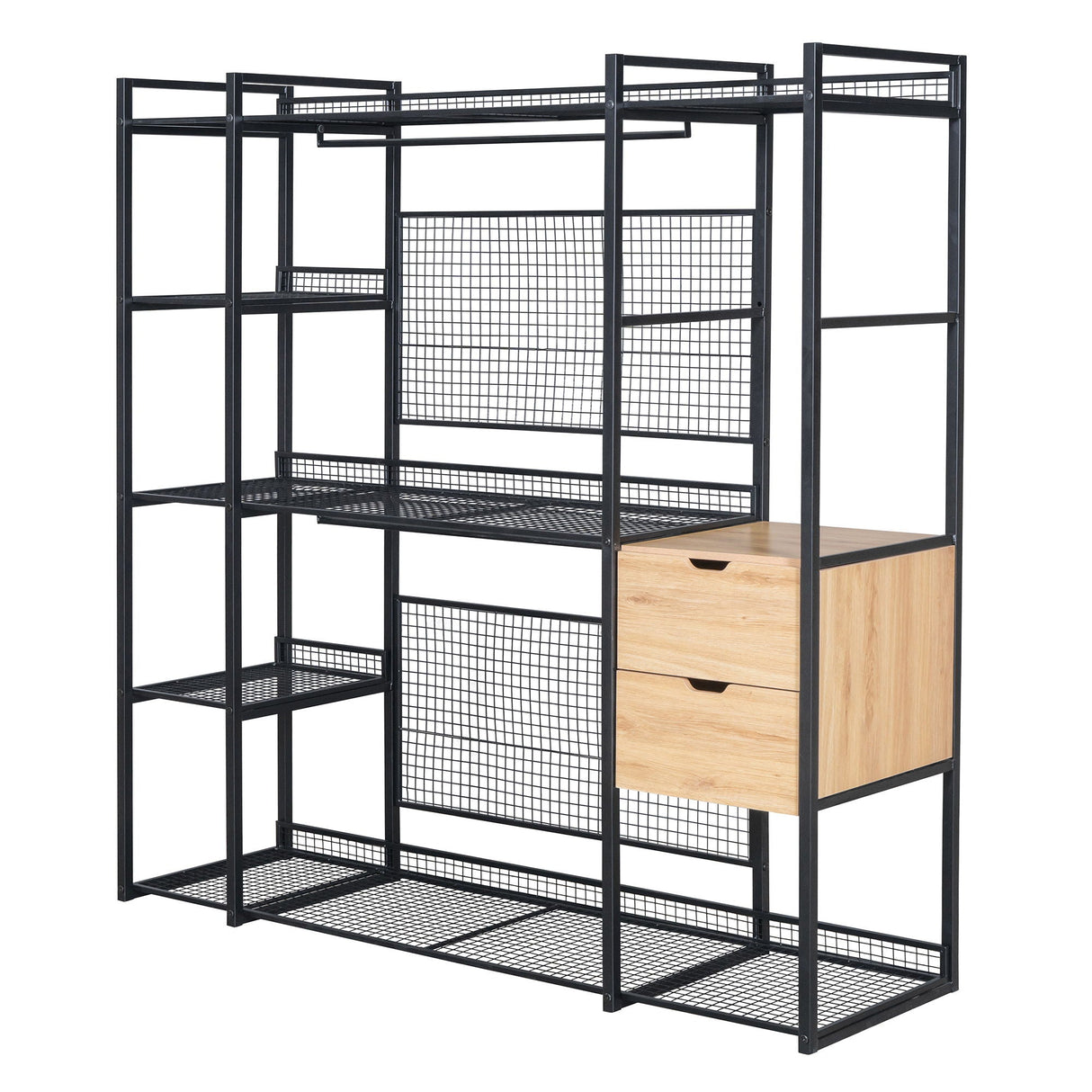 Open Style Wardrobe With Hanging Rails, Shelves And Drawers