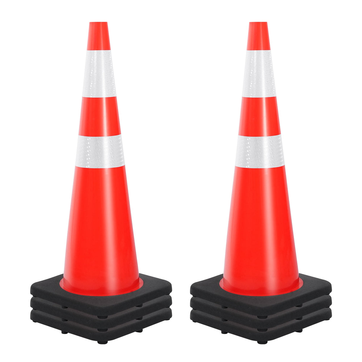 36" Heavy-Duty Traffic Cones with High-Visibility Reflective Collars - 4 Pack