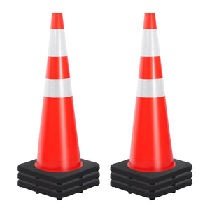 36" Heavy-Duty Traffic Cones with High-Visibility Reflective Collars - 4 Pack