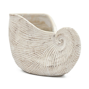 11.5x6.7x7.7 Sand and Cement Nautilus Shell Planter with Textured Beige Finish