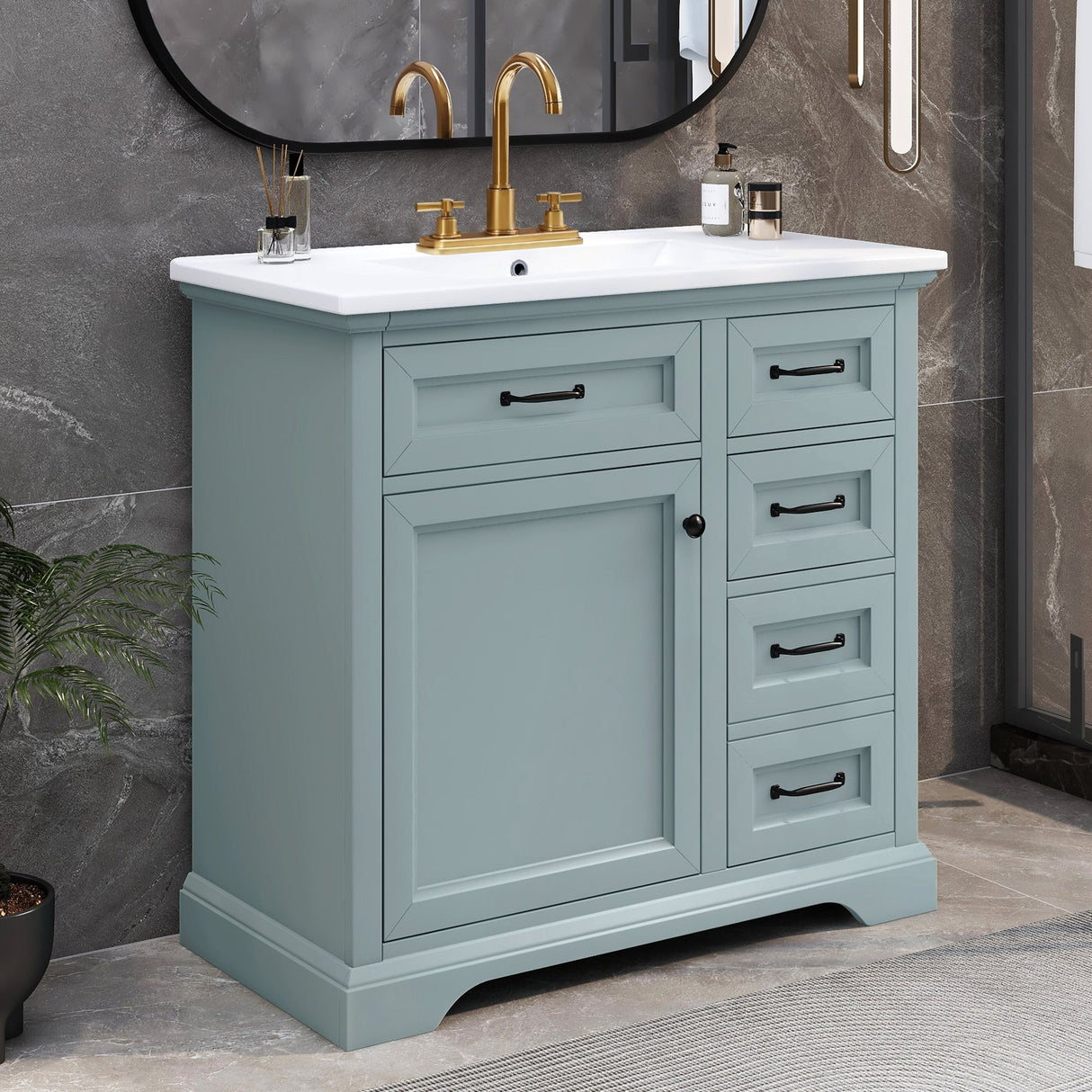 36" Bathroom Vanity with Ceramic Sink and Storage