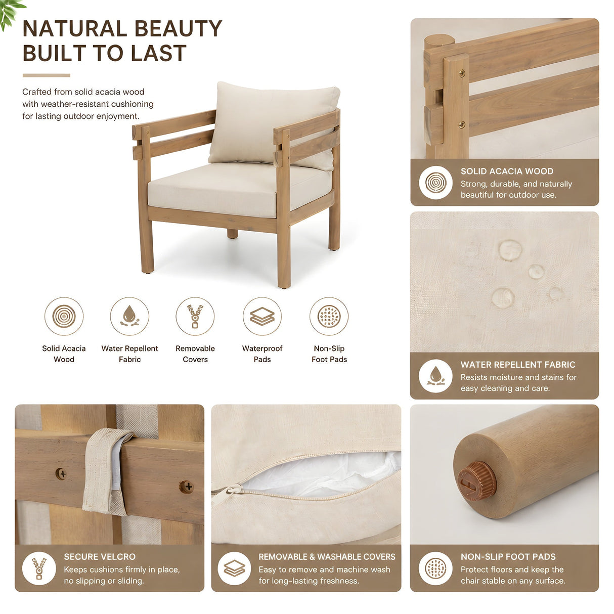 4-Piece Acacia Wood Patio Furniture Set