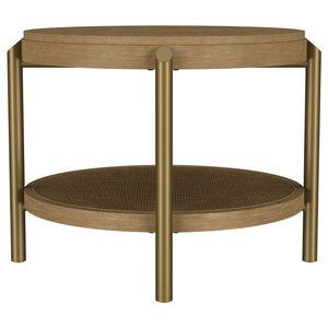 Arini Round End Side Table With Storage Shelf Sand Wash