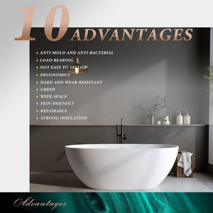 Solid Surface Matte Tub, Solid Surface Soaking Tub, Stone Resin Freestanding Bathtub, Thick Edge Stand Alone Tubs With Overflow, Pop-Up Drain (Oval) - Matte White