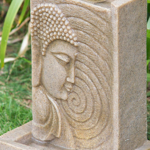 Indoor Buddha Water Fountain Polyresin Tabletop Fountain with LED Light - Beige
