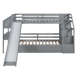 Bunk Bed With Storage Staircase, Slide, Desk, Drawers, And Shelves