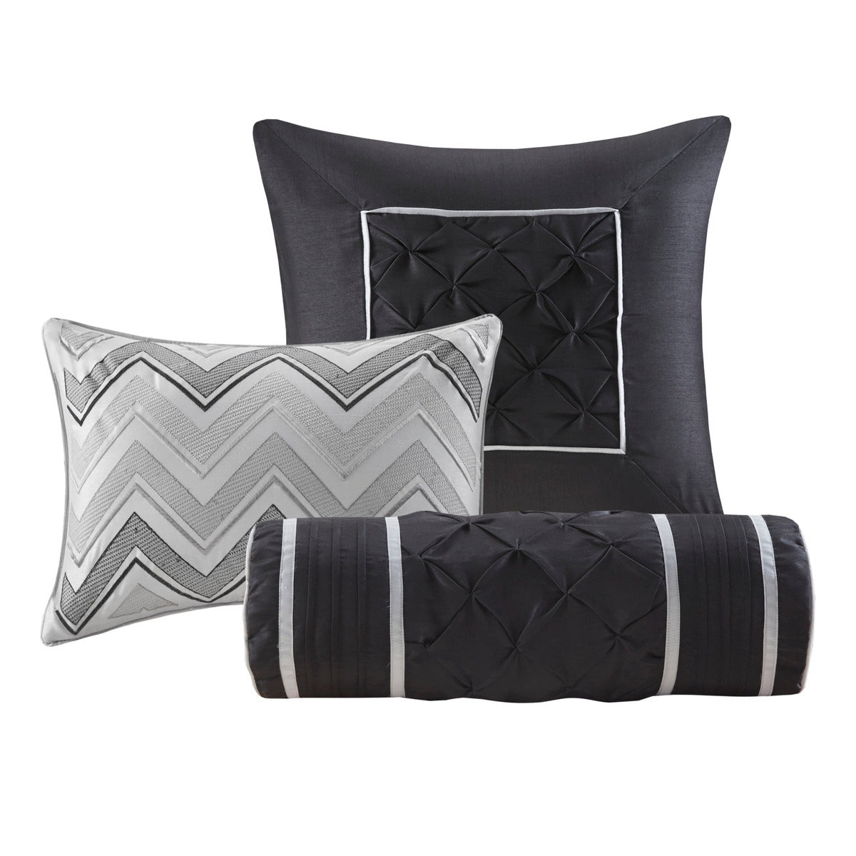 7 Piece Tufted Comforter Set Grey Queen