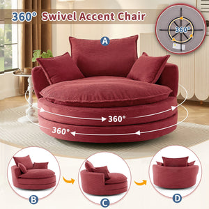 360° Swivel Accent Barrel Chair With Dual Layer Cushion And 3 Removable Pillows