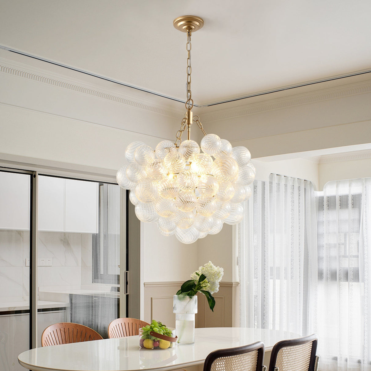20-Inch Gold Pendant Light Chandelier with Threaded Clear Glass Globe Shade