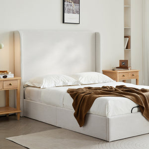 Caron Upholstered Wingback Bed with Adjustable Base Bundle Set, Queen Size