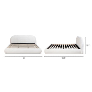 Archie Puffy Grounded Upholstered Platform Bed with Rounded Headboard - Green, White, Beige