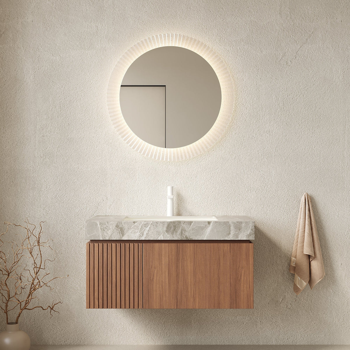 MURI 36" Bathroom Vanity & Sink, Floating Plywood Storage Cabinet with Drawer & Door