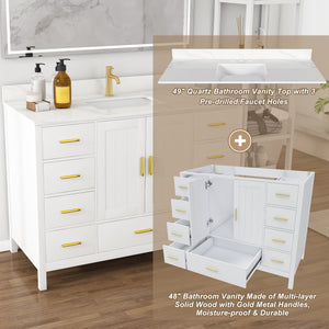 48" Modern Solid Wood Bathroom Vanity with Sink, 49" Carrara