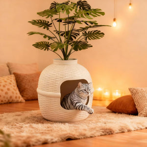 Stylish Cat Litter Box Enclosure with Faux Plant