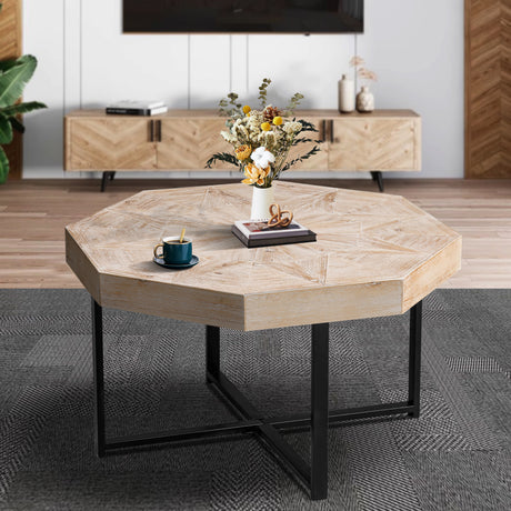 Wood-octagonal-vintage-patchwork-craft-farmhouse-30-inch-(antique-wood)-Accent-Tables