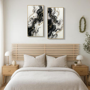 Large Black and White Abstract Wall Art Set of 2