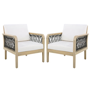 Outdoor Acacia Wood Club Chair with Handwoven Rope (Set of 2)