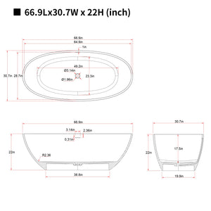 67" Freestanding Bathtub with Pop-up Drain