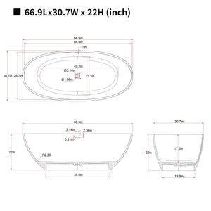 67" Freestanding Bathtub with Pop-up Drain