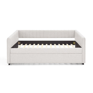 Upholstered Daybed With Trundle With Vertical Stripes