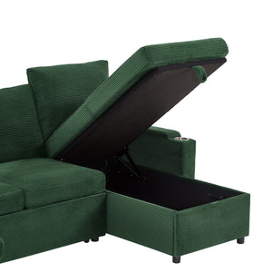 U Shaped Sectional Sofa Bed With Storage Chaise Lounges, USB Ports, And Cup Holders