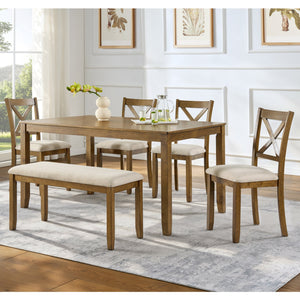 Oak Finish 6-Piece Dining Table Set
