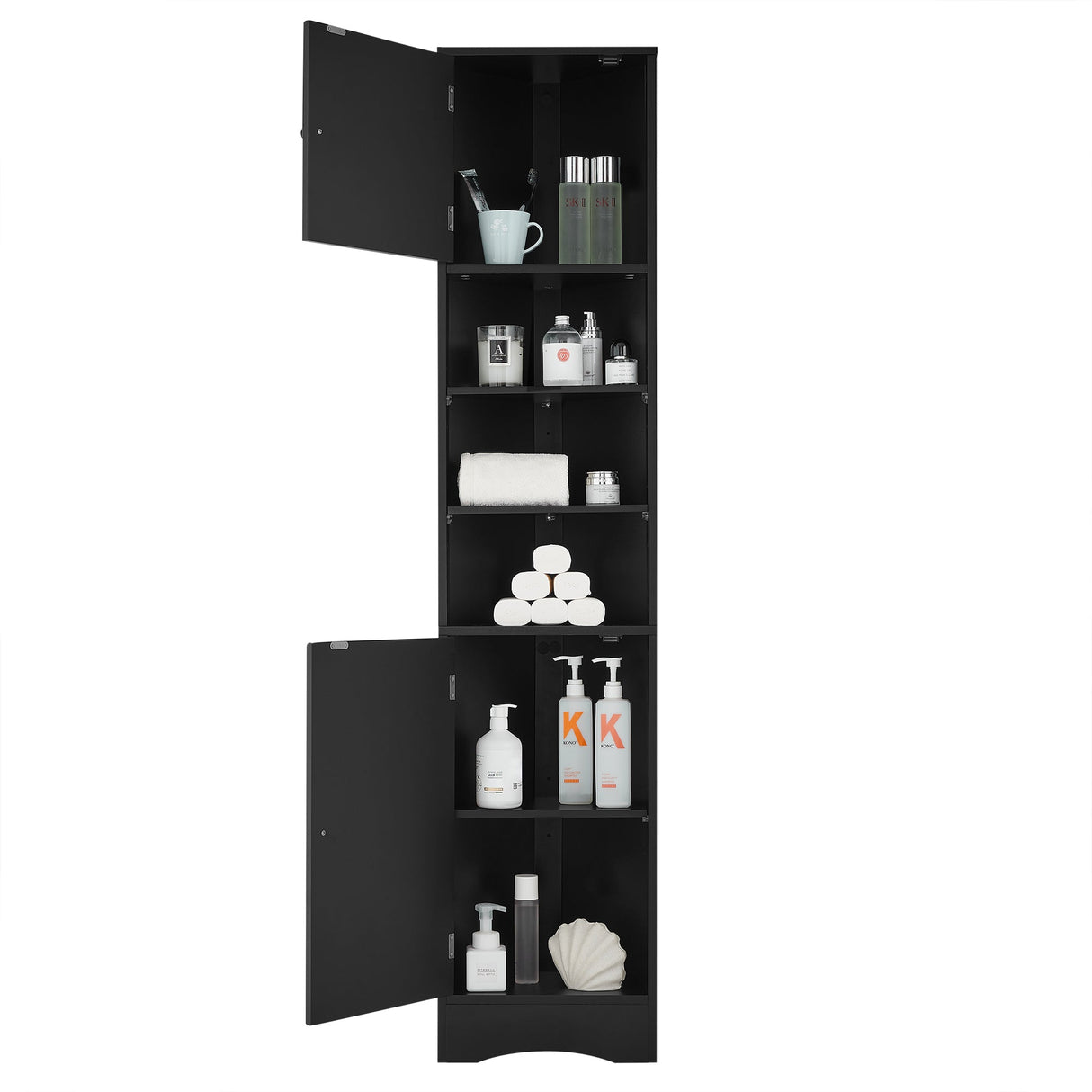 Multi-Functional Corner Cabinet Tall Bathroom Storage Cabinet with Two Doors and Adjustable Shelves, Open Shelf
