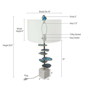 15x29.5 Blue and White Agate Slice Table Lamp with Marble Base