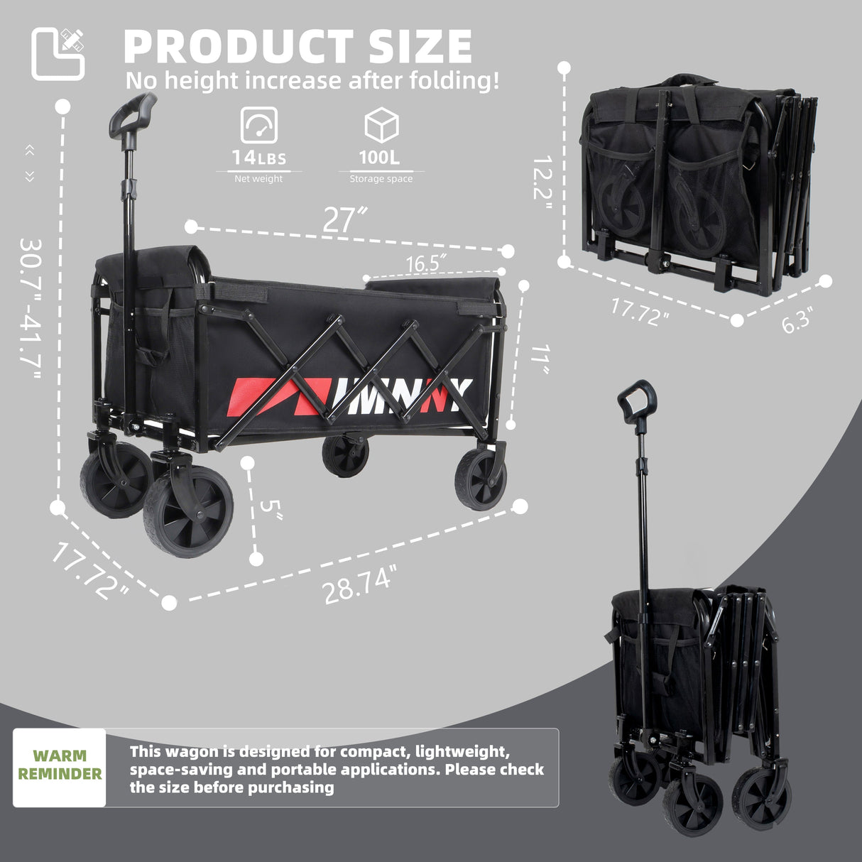 Collapsible Wagon with Wheels - Lightweight Utility Cart