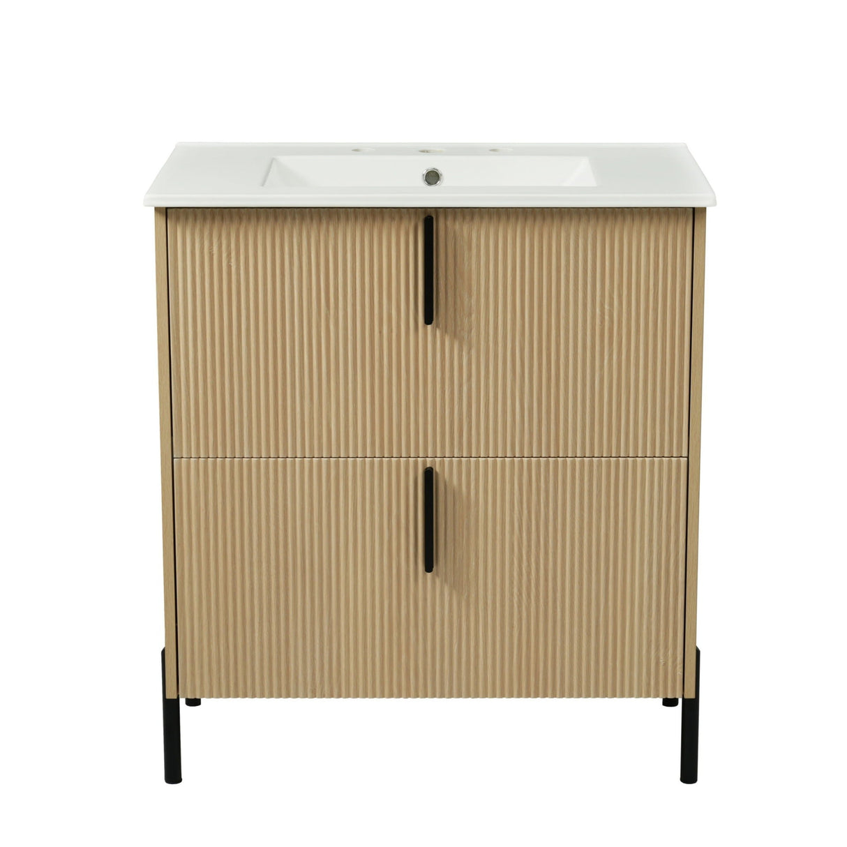 Bathroom Vanity With Ceramic Sink, Fluted Design