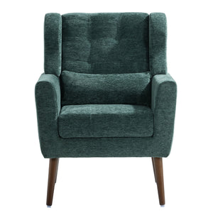 Modern Accent Chair, Arm Chairs For Living Room, Upholstered Mordern Armchair, Comfy Soft Padded Lounge Chair In Small Space, Bedroom, With Pillow, Solid Wood Leg